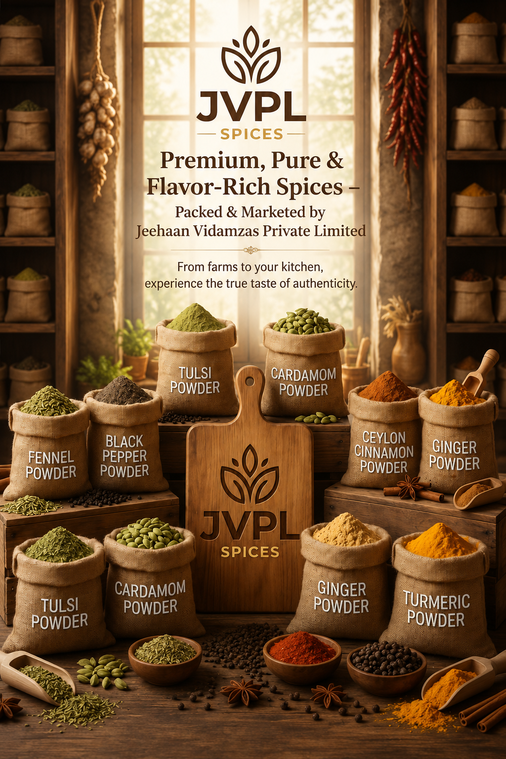 JVPL Indian Spice Exporter Mobile Banner representing pure ground spices