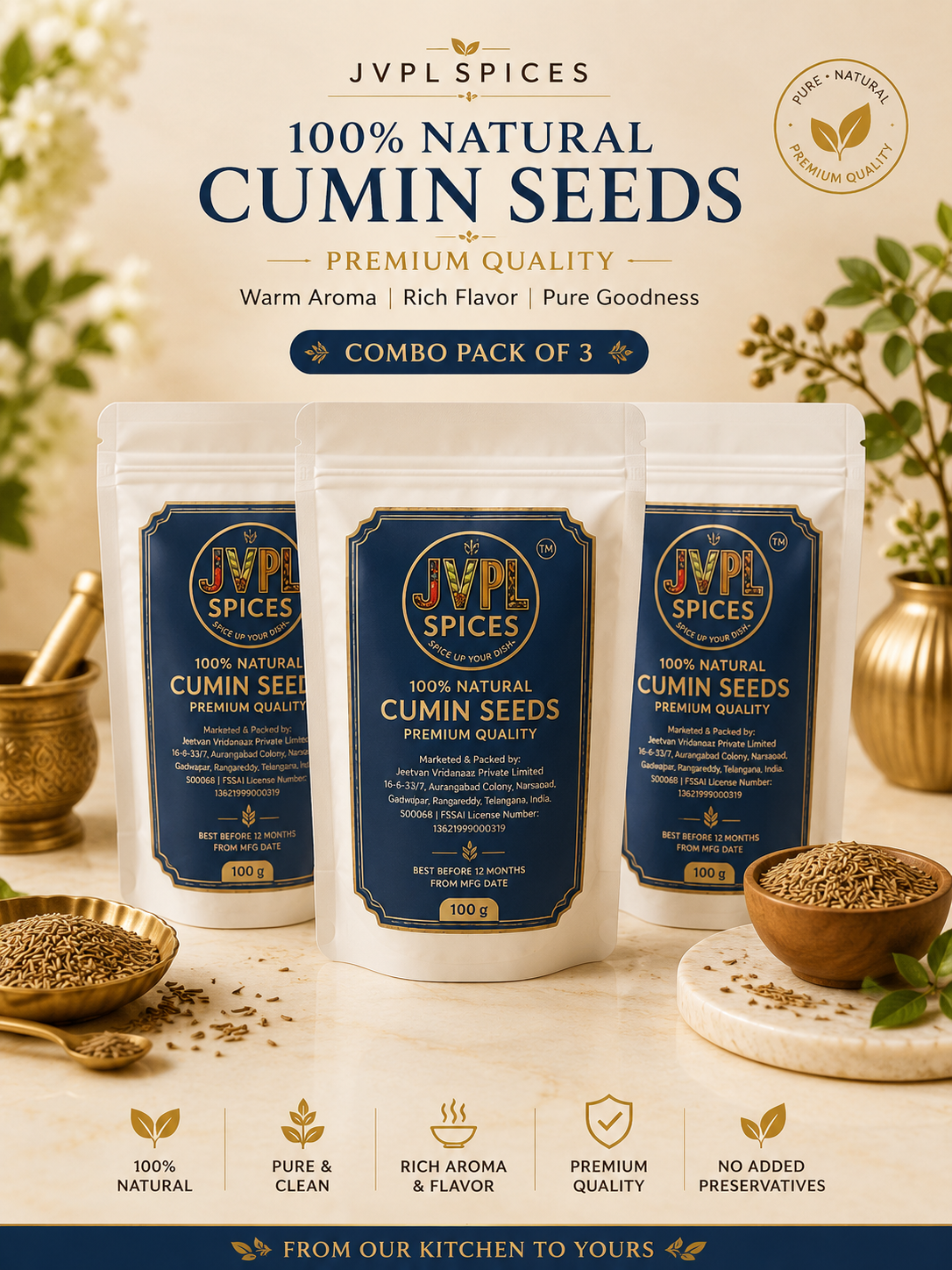 Pure Whole Cumin Seeds Jeera Combo Pack rich in aromatic essential oils