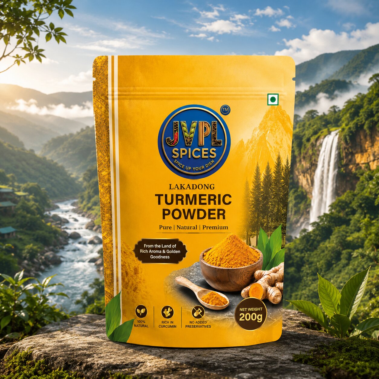 Pure high curcumin Lakadong Turmeric Powder sourced directly from farms in Meghalaya